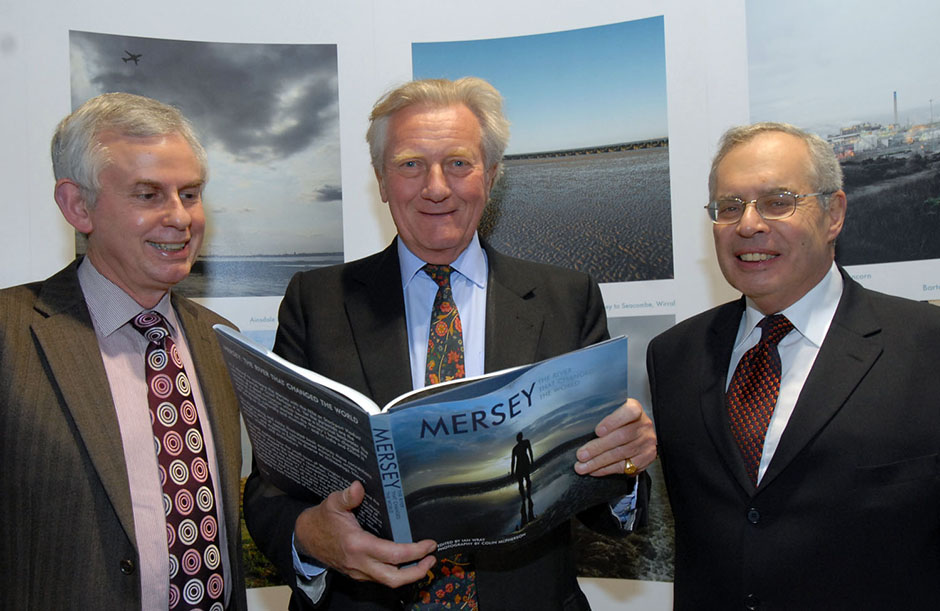 Peter Batey, Lord Heseltine and former chair Joe Dwek MBE at the launch of <i>Mersey: The River that Changed the World</i>, December 2007.
