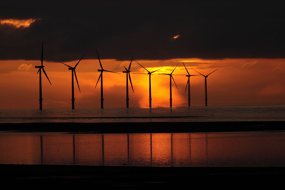 Wind turbines at Crosby, Merseyside.